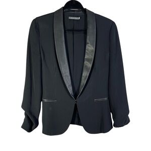 Jennifer Hope Silk/Leather Blazer Jacket Size 4 Color Black